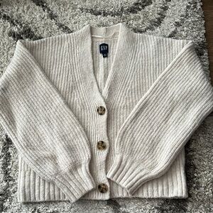 GAP Cream Cardigan Sweater with Ribbed Knit
